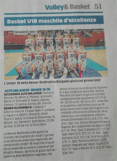 Bluorobica Rassegna Stampa Basket Giovanile Under Eccellenza