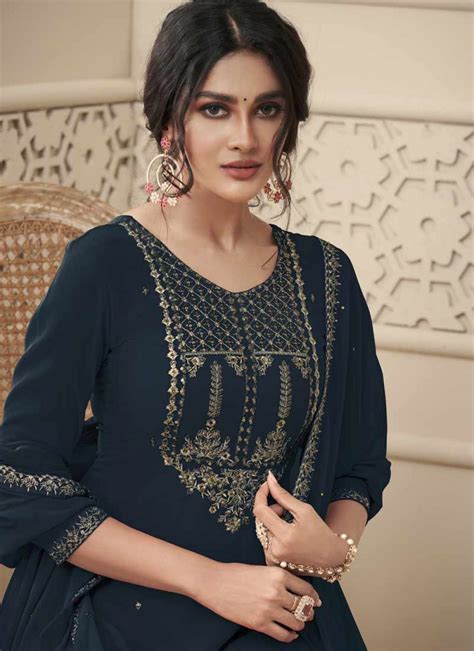 Buy Embroidered Work Palazzo Style Pakistani Salwar Kameez Online