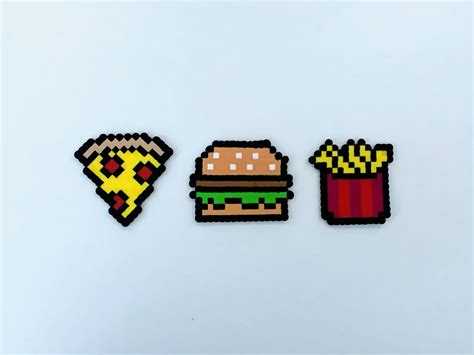 Perler Burger Fries And Pizza Etsy Canada Perler Beads Designs Perler Beads Iron Beads