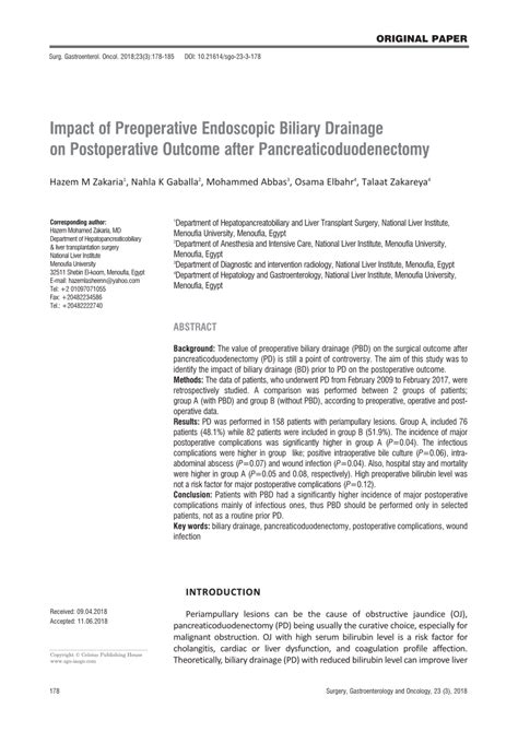 PDF Impact Of Preoperative Endoscopic Biliary Drainage On