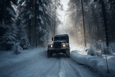 行驶在雪地上的汽车高清图片下载 正版图片600094863 摄图网