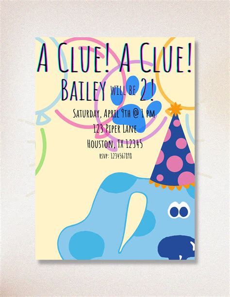 Blue's Clues Party Invitation, Custom Boy/girl Blues Clues Invite, Yellow Blues Birthday ...