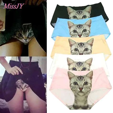 Hot Sexy Pussycat Panties 3D Cat Print Underwear Clothes Funny Female Anti Emptied Women Briefs
