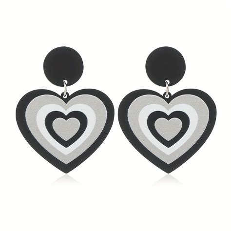 Stylish Dangle Earrings Black White Heart Design Pick A Temu United