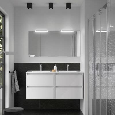 Ensemble NOJA 121cm meuble 4 tiroirs Blanc satiné vasque miroir en