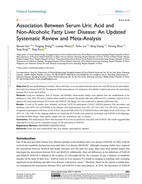 Pdf Association Between Serum Uric Acid And Non Alcoholic Fatty Liver