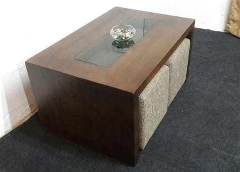 Mesa Ratona Artesanal Madera Living Con Puff Omb Muebles Uruguay