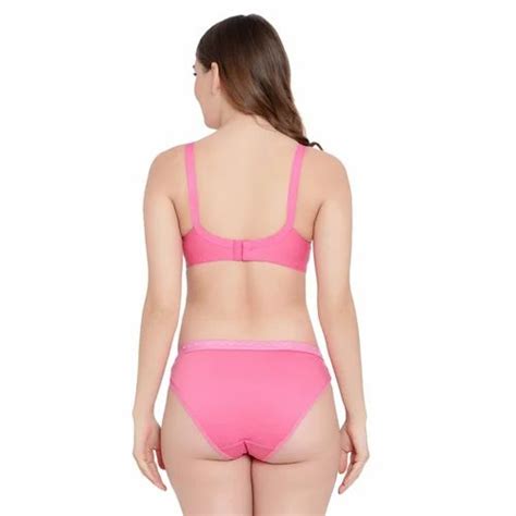 Lycra Cotton Women Full Coverage Non Padded Lace Pink Lingerie Set At