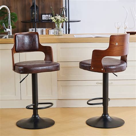 China Brown Bar Stool Seat Wood Back Bar Chair PU Ergonomic Upholstered ...