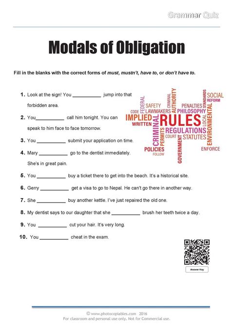 Modals Of Obligation Quiz Photocopiables