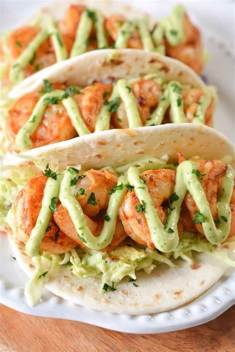 Spicy Shrimp Tacos With Avocado Crema Sweet Pea S Kitchen