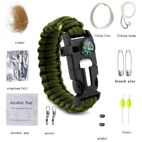 Outdoor Survival Bracelet Fishing Kit Men Women Braided Paracord Multi