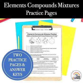 Elements Compounds Mixtures Worksheets Pure Substances Mixtures