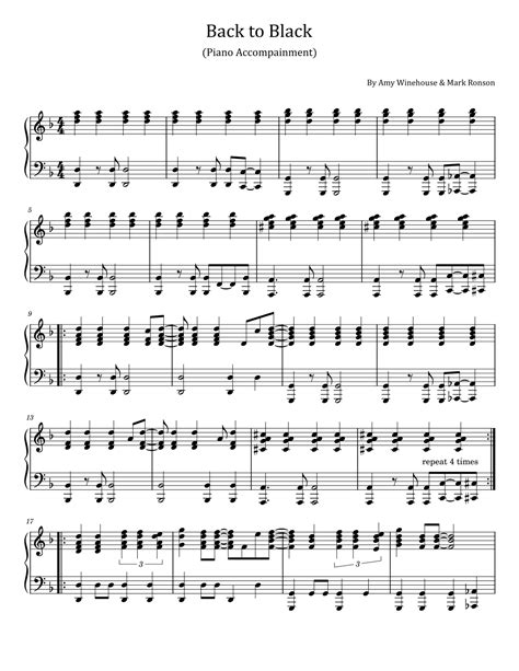 Back To Black Arr Poon By Amy Winehouse Sheet Music For Piano Solo