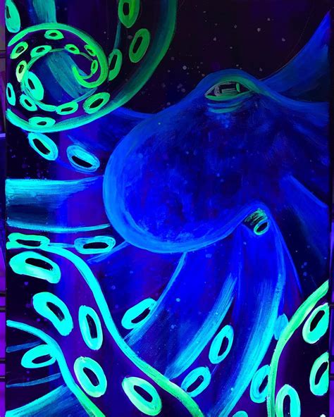 Blacklight Octopus Painting Etsy Octopus Painting Glowing Art