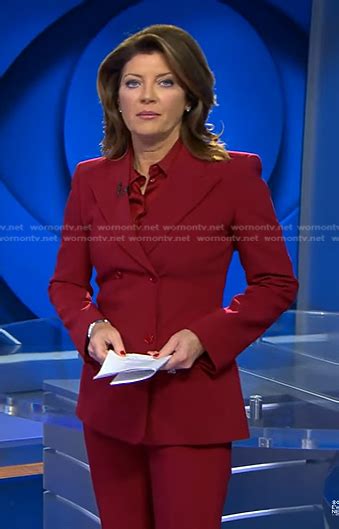 Wornontv Norahs Red Double Breasted Blazer And Pants On Cbs Evening