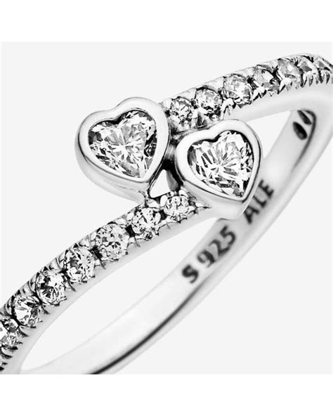 Pandora Two Sparkling Hearts Ring In Metallic Lyst