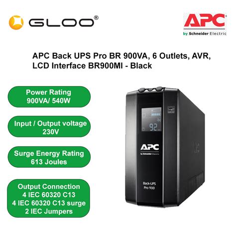 APC Back UPS Pro BR 900VA 6 Outlets AVR LCD Interface BR900MI Black