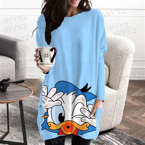 Disney Donald Duck Dress Elegant Fall Season Sisters Long Skirt Womens