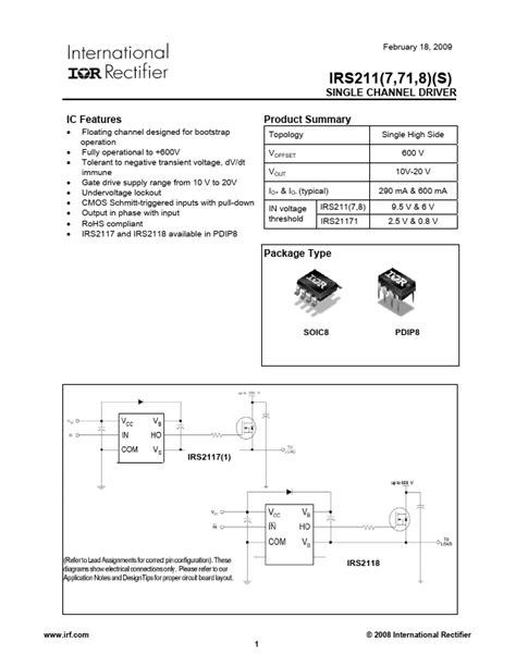 IRS2118S International Rectifier DRIVER Hoja de datos Ficha técnica