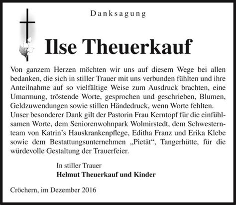 Traueranzeigen Von Ilse Theuerkauf Abschied Nehmen De