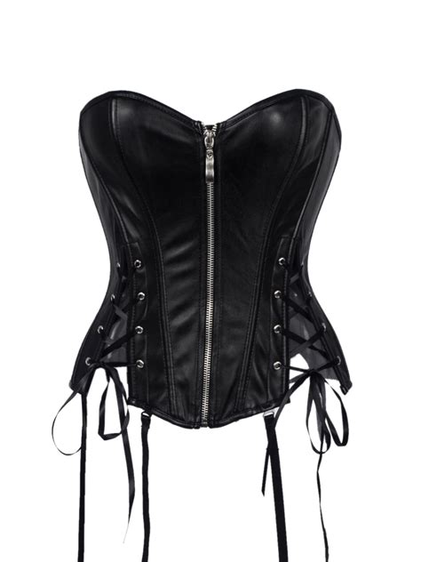 Sayfut Women Faux Leather Overbust Corset With Suspender Loops Corsets Intimates Top Black