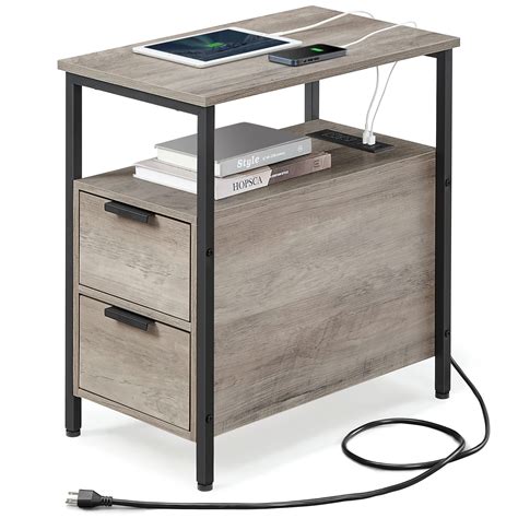 Vasagle Side Table With Charging Station Narrow End Table With