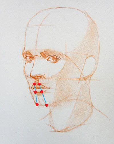 A Pencil Drawing Of A Man S Face With Lines And Dots On His Nose