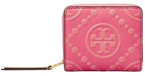 Tory Burch T Monogram Contrast Embossed Bifold Wallet In Pink Lyst