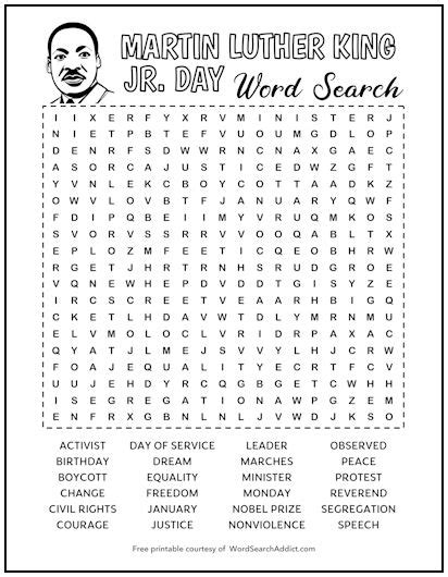 Martin Luther King Jr Word Search