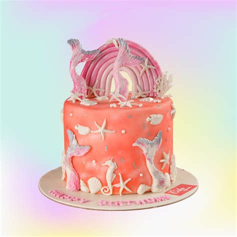 Rainbow And Mermaid Peach Theme Cake - Cake Square Chennai | Cake Shop ...