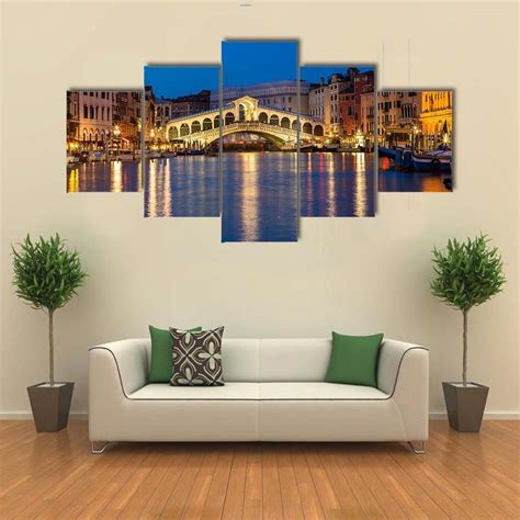 Night Shot Of The Rialto Bridge Venice Italy Nature Panel Canvas