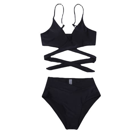 TAIAOJING Women High Cut Bikini Sets Sexy Black Bikinis Two Pieces