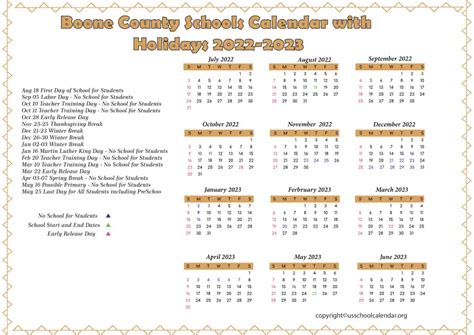 Boone County Schools Calendar with Holidays 2022-2023