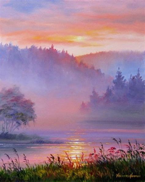 Misty Sunset Painting With Winding River 40 Easy Watercolor Painting