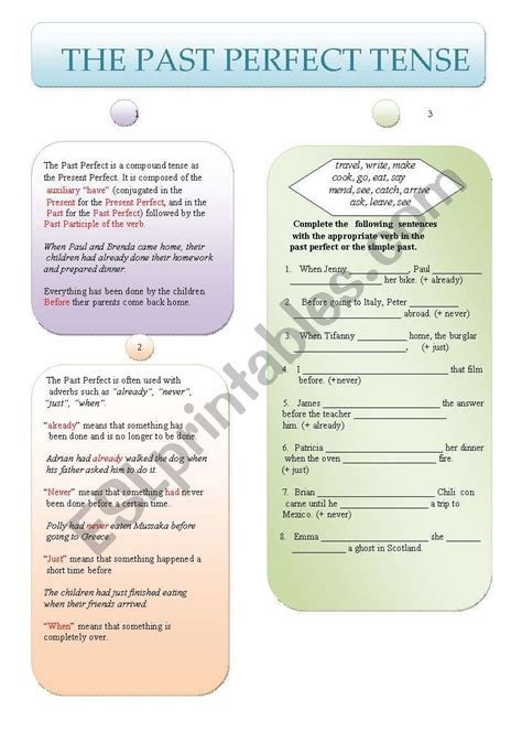 The Past Perfect Tense Esl Worksheet By Hedgehog