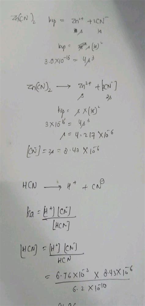 Determine [Zn2+], [CN-), and [HCN] in a saturated solution of Zn(CN)2 ...