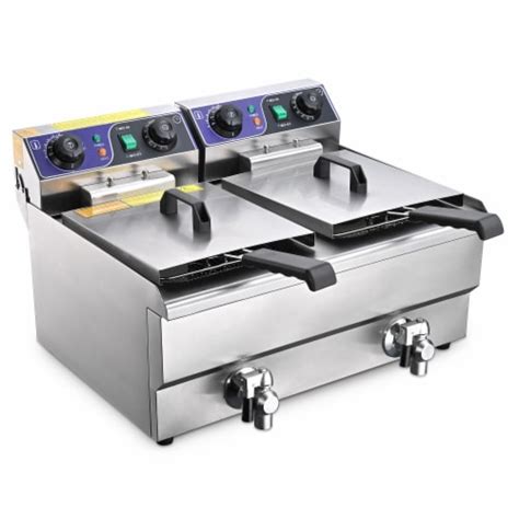 23 4L Dual Tank Stainless Steel Commercial Electric Deep Fryer W Timer