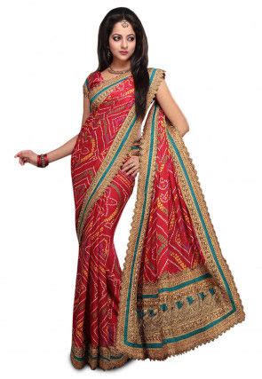 Bandhani Saree Pattern Checked Embroided Keshav Madhav Fashion