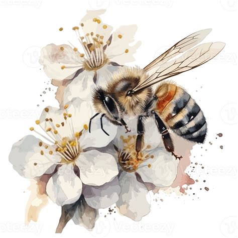 Watercolor Bee Honeycomb Honey Flowers 23657953 PNG