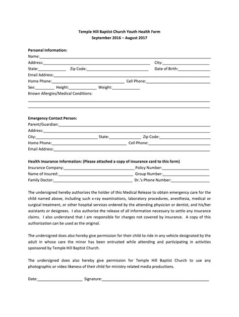 Fillable Online Thbc Youth Health Form Docx Thbc Fax Email Print