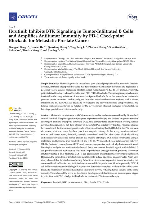 PDF Ibrutinib Inhibits BTK Signaling In Tumor Infiltrated B Cells And