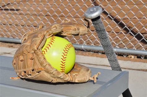 Yellow Softball, Bat, And Glove Stock Image - Image: 14192895