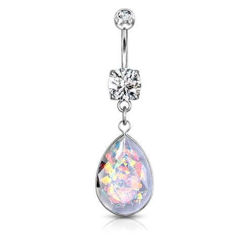 Köp Online Rainbow Glitter Opalite Stone Dangle Navelpiercing