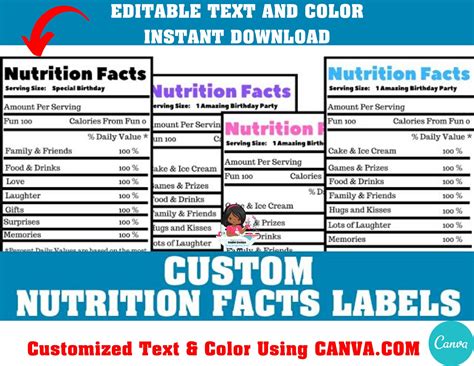 Blank Nutrition Facts Template Chip Bags And Candy Bars Etsy