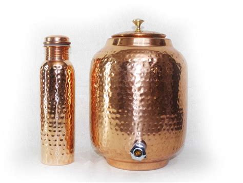 Indian Handmade Pure Copper Water Pot Hand Hammered Finish Dispenser