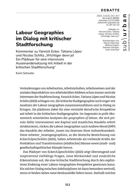 PDF Labour Geographies Im Dialog Mit Kritischer Stadtforschung