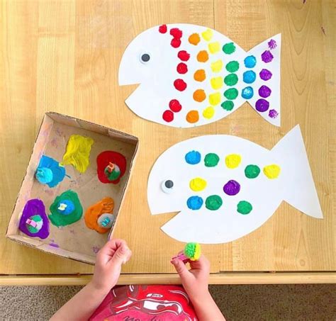 Pom Pom Stamp Rainbow Fish 🐠 🌈 Poms Poms And Paint Make The Cutest