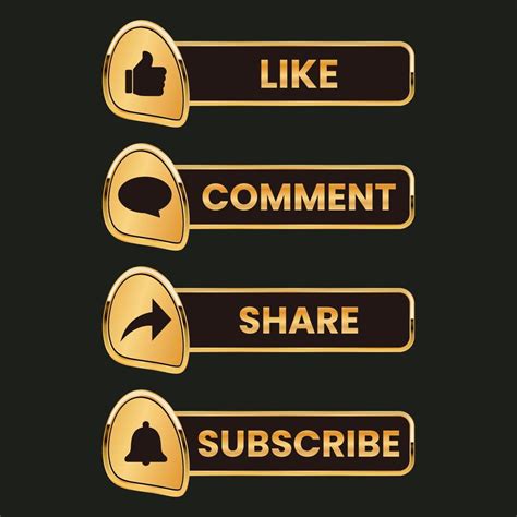 Golden Like Comment Share And Subscribe Button And Text Box Set