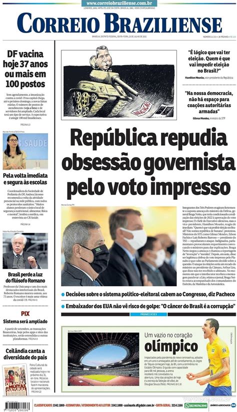 Capa Correio Braziliense Edi O Sexta De Julho De